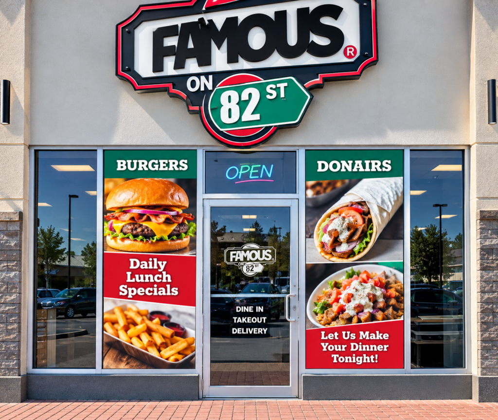 Storefront window graphics and signage produced by Dan Allen Designs